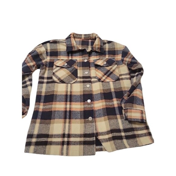 Women Fall Plaid Flannel Shacket Button Up Jacket Oversized Long Sleeve Shirt Sm - Picture 8 of 8